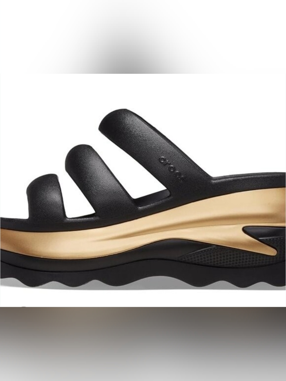 Size 8 Crocs Women’s Black and Gold Platform Slide Sandals - Picture 4 of 8